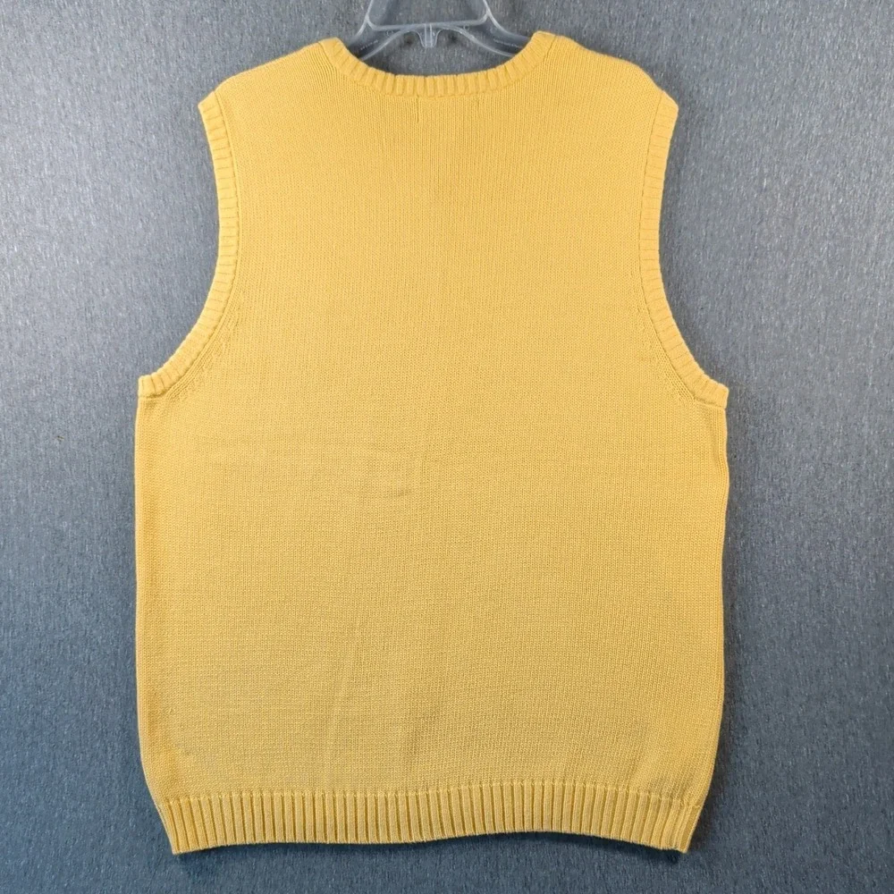 Y2K CHAPS V Neck Sweater Vest Mens Sz L Golf Cotton Knit Logo Yellow Streetwear